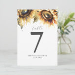 Table Number Watercolor Sunflowers