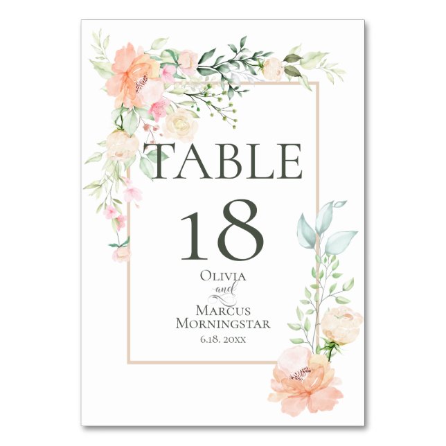 TABLE NUMBER | Watercolour Coral Flowers (Front)