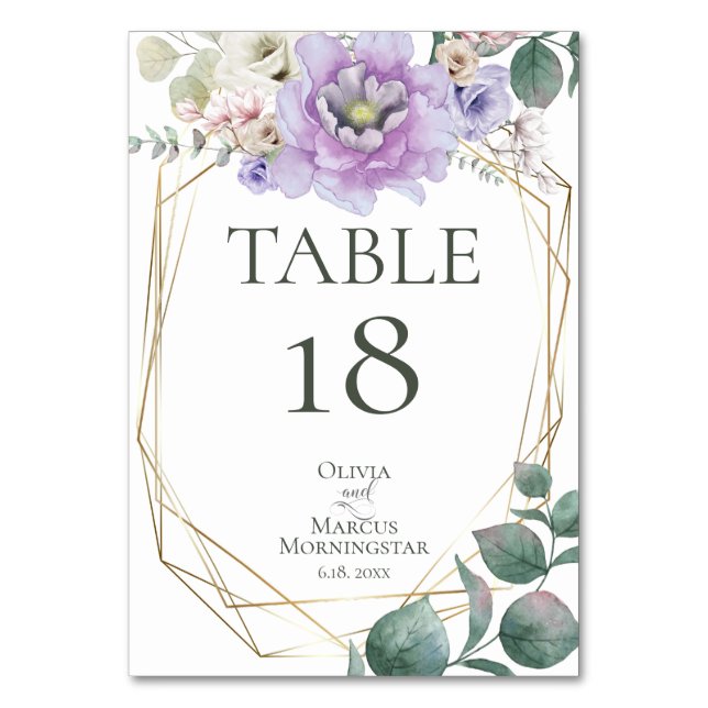 TABLE NUMBER | Watercolour  Lavender Floral Peony (Front)