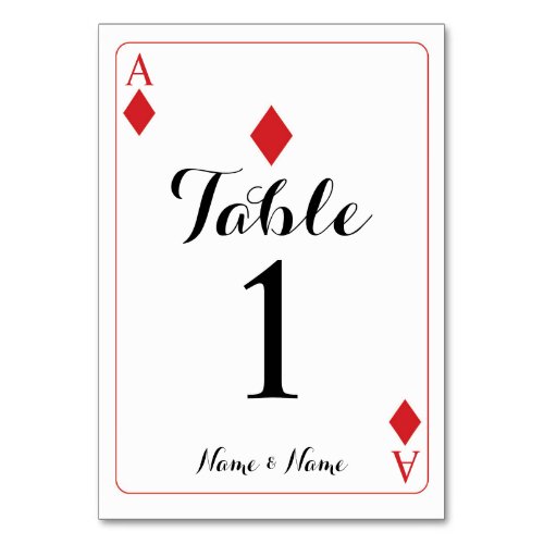 Table Number Wedding Ace of Diamonds Playing Cards