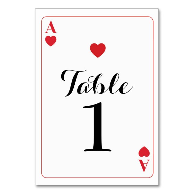 Table Number Wedding Ace of Hearts Playing Cards (Front)