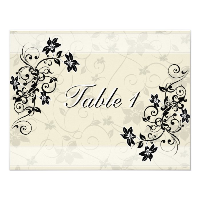 Table Number Wedding Card   Black and White Floral Personalized Announcements