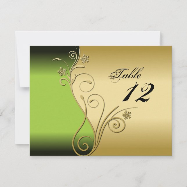 Table Number Wedding Card - Classy Green & Gold (Front)