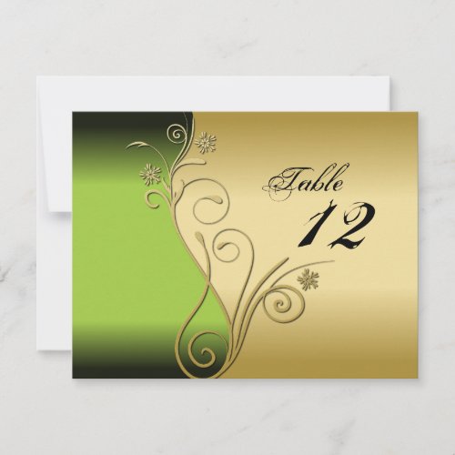 Table Number Wedding Card - Classy Green &amp; Gold Invite