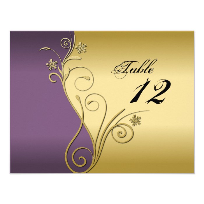 Table Number Wedding Card   Classy Purple & Gold Custom Invitation