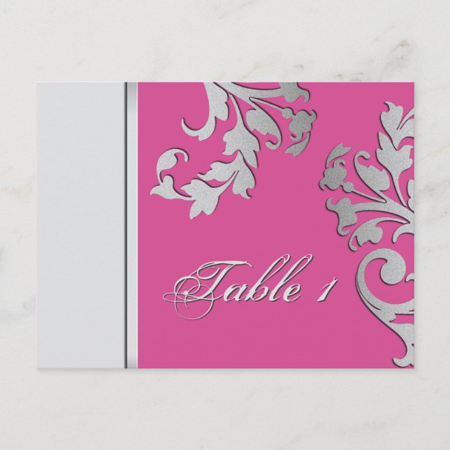 Table Number Wedding Card - Fuschia & Silver (Front)