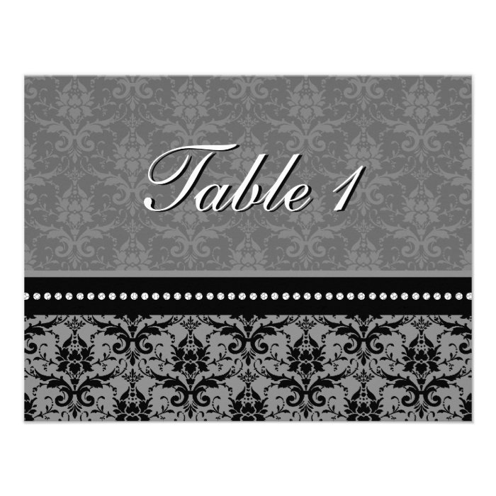 Table Number Wedding Card   Grey Damask Invitations