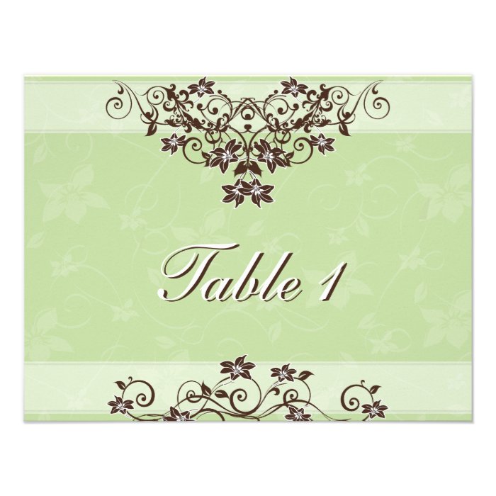 Table Number Wedding Card   Mint Green & Brown Personalized Invitations