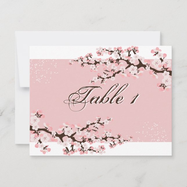 Table Number Wedding Card - Pink Cherry Blossom (Front)