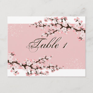 Table Number Wedding Card - Pink Cherry Blossom