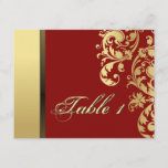 Table Number Wedding Card - Red & Gold Floral<br><div class="desc">Decorate the reception hall with this lovely, elegant red & gold shimmer floral swirl table number card. Copyright 2011. All designs are protected under Copyright 2010-2011. Sample photographs are for demonstration purposes only. These images are not for resale! They are used to give the buyer a more visual perspective of...</div>