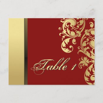 Table Number Wedding Card - Red & Gold Floral by OLPamPam at Zazzle