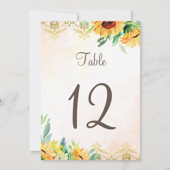 Table number wedding floral sunflowers (Front)