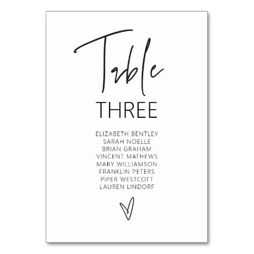 Table Number Wedding Guest Seating Card G400 