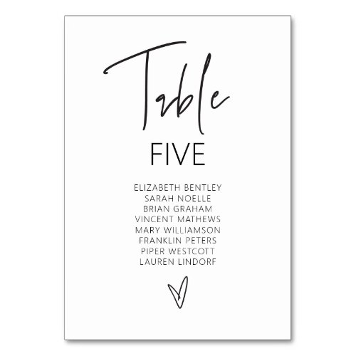 Table Number Wedding Guest Seating Card G400 