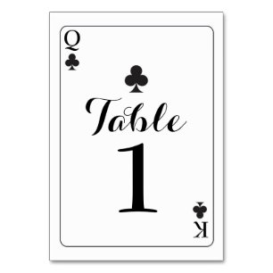 Table Number Wedding K Q Ace Clubs Playing Cards