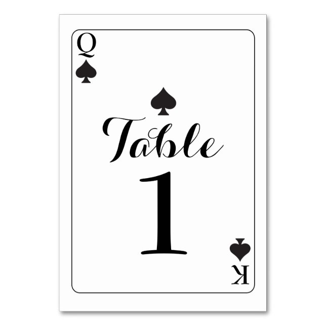 Table Number Wedding K Q Ace Spades Playing Cards (Front)