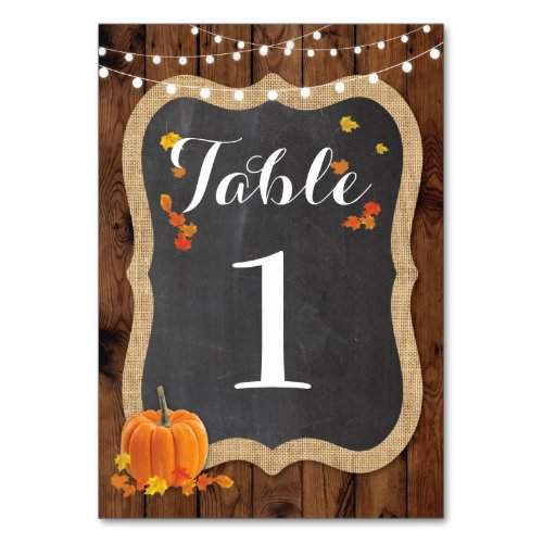 Table Number Wedding Rustic Wood Fall Pumpkin