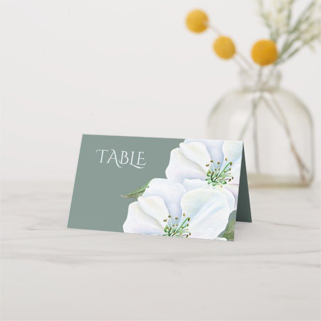 Table Number White Apple Blossom Wedding Place Card (Front)