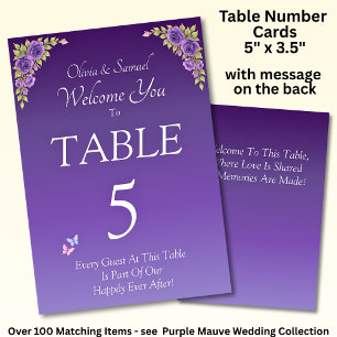 Table Number - with Welcome Message  Purple Mauve 