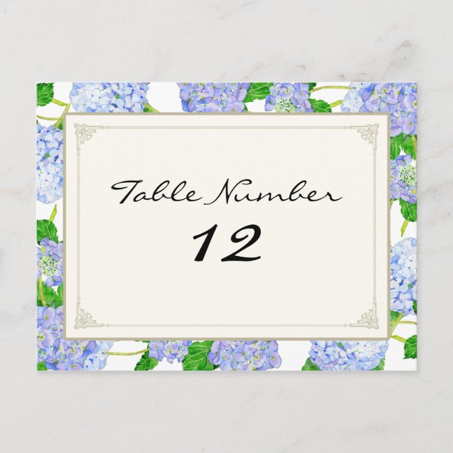 Table Numbers Blue Hydrangea Lace Floral Formal (Front)