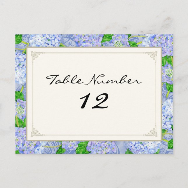 Table Numbers Blue Hydrangea Lace Floral Formal (Front)