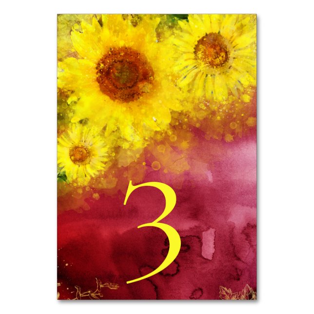 *~* TABLE NUMBERS Burgundy Sunflower  Wedding (Front)
