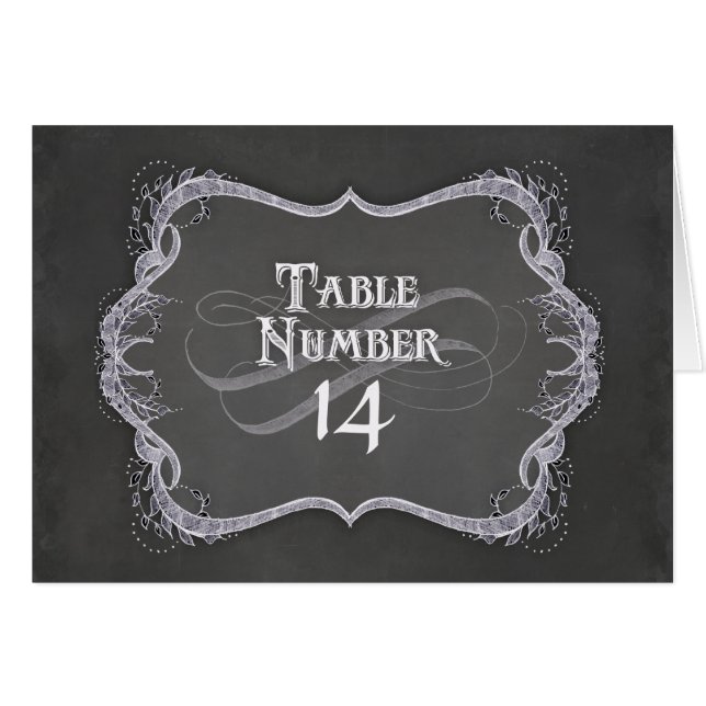 Table Numbers - Chalkboard Typographic Leaf Swirl (Front Horizontal)