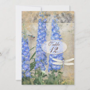 Table Numbers Dragonfly Butterfly Delphinium Art