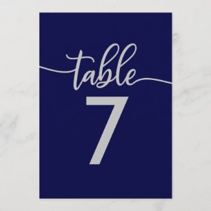 Table Numbers Elegant Navy Blue Silver Wedding