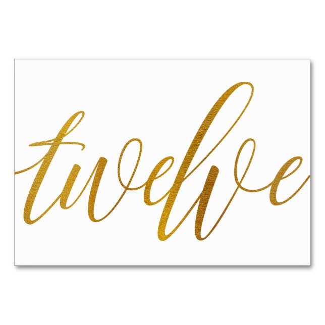 Table Numbers - Luxe Typography -Faux Gold Foil 12 (Front)