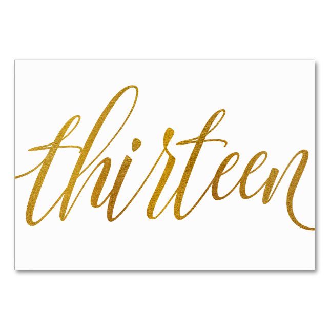 Table Numbers - Luxe Typography -Faux Gold Foil 13 (Front)