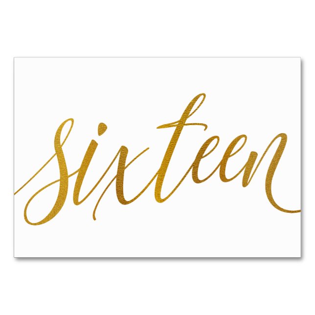 Table Numbers - Luxe Typography -Faux Gold Foil 16 (Front)