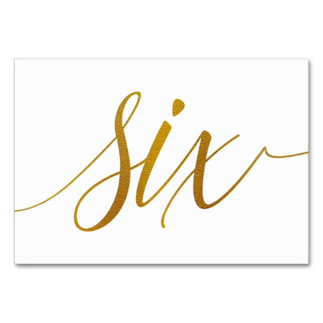 Table Numbers - Luxe Typography (Faux Gold Foil) 6 (Front)