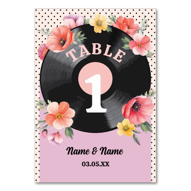 Table Numbers Music Record Wedding Floral 1950s (Front)