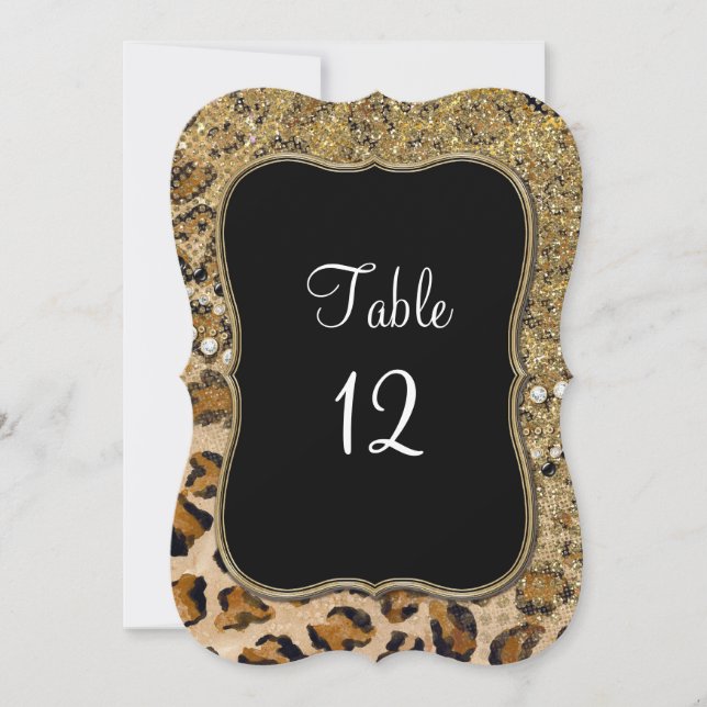 Table Numbers Natural Gold Glitter Leopard Pattern (Front)