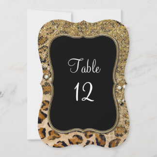 Table Numbers Natural Gold Glitter Leopard Pattern