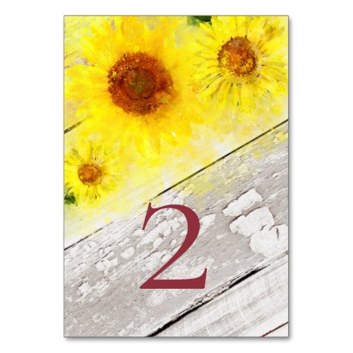  TABLE NUMBERS  Old Wood Yellow Sunflower