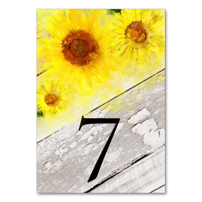 *~* TABLE NUMBERS -  Old Wood Yellow Sunflower (Front)