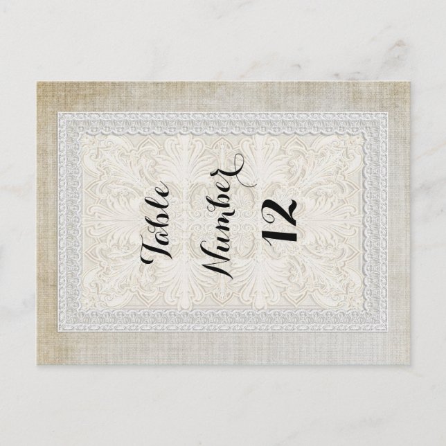 Table Numbers Rustic Lace w Aged Vintage Linen (Front)