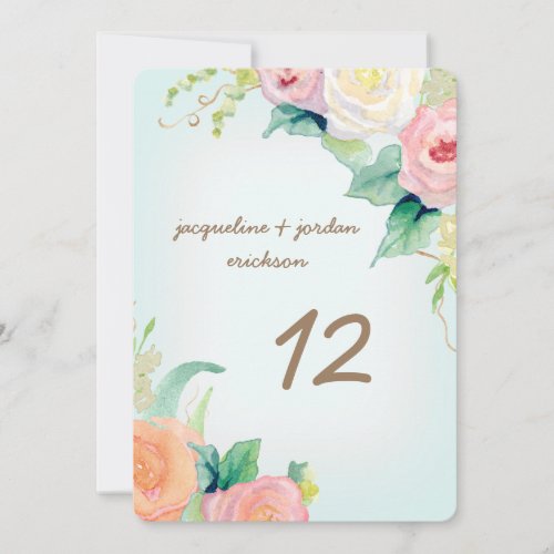 Table Numbers Simple Modern Watercolor Roses