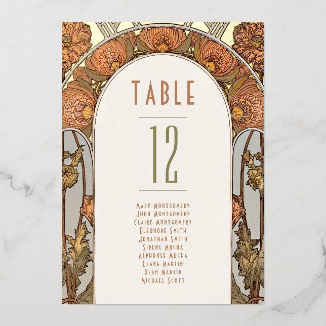 Table Numbers Vintage Art Nouveau Wedding (Front)