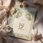 Table Numbers Vintage Mackintosh Trees Sage Green<br><div class="desc">Embrace love's eternal growth with our vintage table numbers, inspired by the legendary Scottish architect Charles Rennie Mackintosh. The card features two abstract Trees in Bloom surrounding the wedding details, symbolizing the intertwining lives of the couple and the roots that grow deeper with time. Mackintosh's distinctive style adds an elegant...</div>