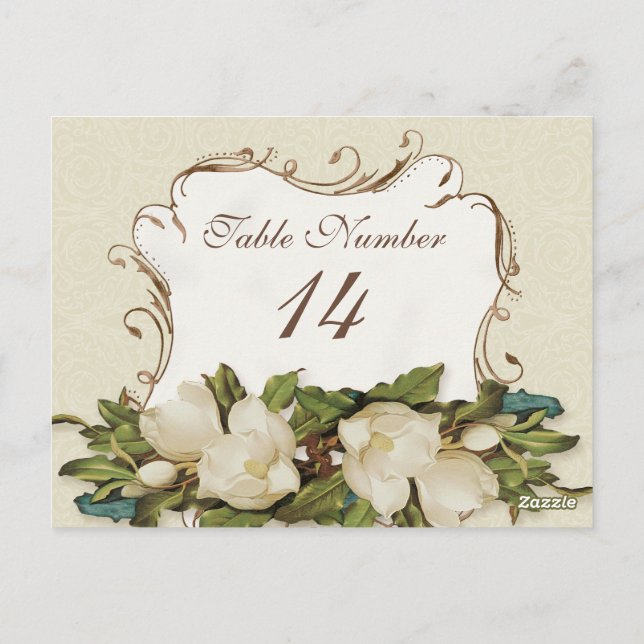 Table Numbers Vintage Magnolia Swirls Damask Card (Back)