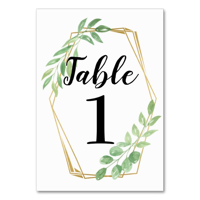 Table Numbers Wedding Gold Frame Leaves Cards (Front)