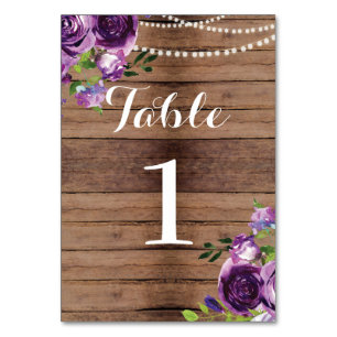 Table Numbers Wedding Purple Rustic Flowers Wood