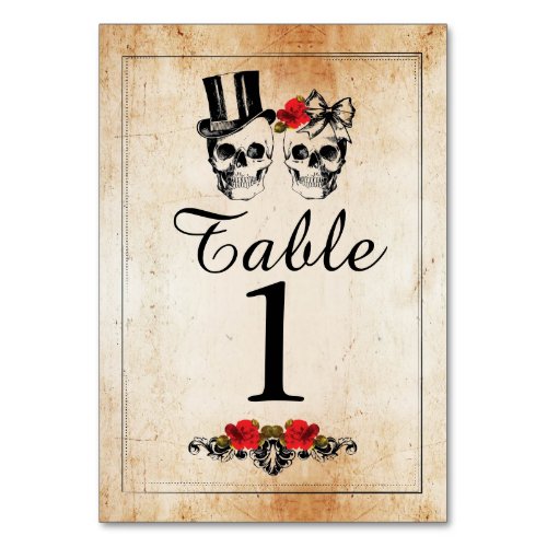 Table Numbers Wedding Sugar skulls Rustic Cards