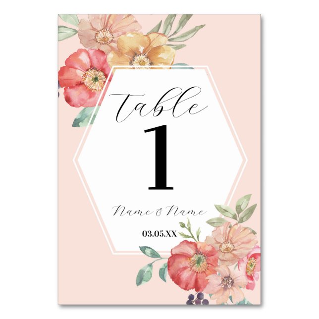 Table Numbers Wedding Summer Florals Watercolor  (Front)