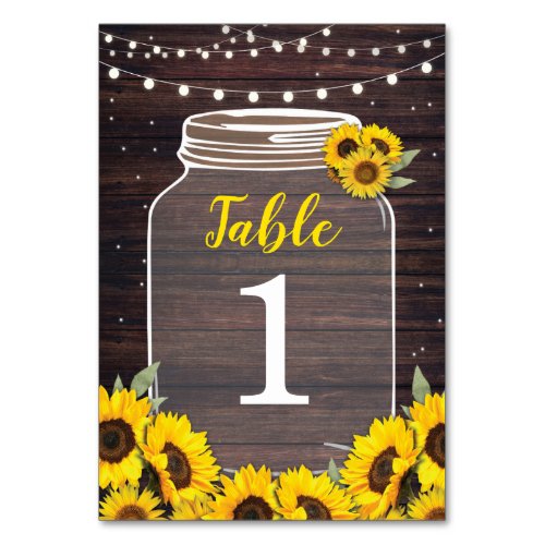 Table Numbers Wedding Sunflower Jar Wood Cards