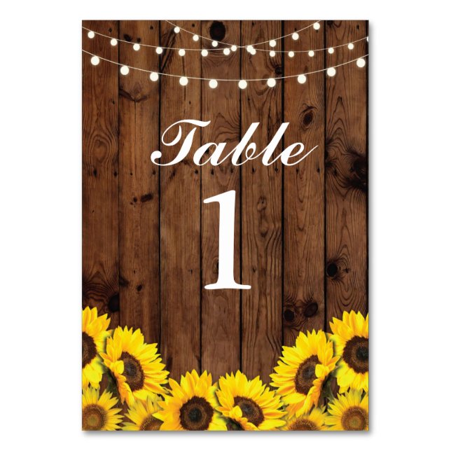 Table Numbers Wedding Sunflowers Wood Floral Cards (Front)